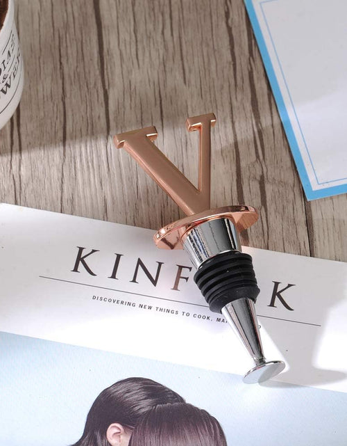 Load image into Gallery viewer, Wine and Beverage Bottle Stopper with Rose Gold Finish-Perfect Presents/Gift Idea for Valentines Day, Mothers Day, Fathers Day, Thanksgiving Day,E-Initial (Letter E)

