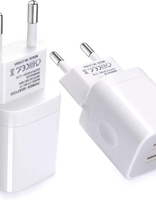 Load image into Gallery viewer, European Wall Charger,  2-Pack USB 2.1AMP Universal Europe Charger Block Dual Port Plug Compatible for Iphone 15 14 13 12 11 Pro Max XS XR X SE 8 7 6 Plus, Samsung S23 S22 A14, Note 20,Lg,Moto
