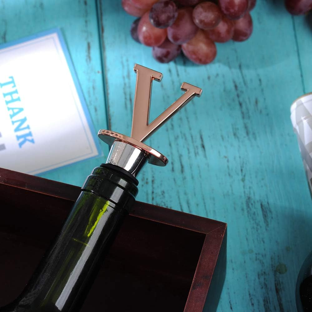 Wine and Beverage Bottle Stopper with Rose Gold Finish-Perfect Presents/Gift Idea for Valentines Day, Mothers Day, Fathers Day, Thanksgiving Day,E-Initial (Letter E)