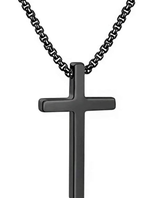 Load image into Gallery viewer, Valentines Gifts for Him Men Teen Boys -Cross Necklace for Men, Silver Black Gold Stainless Steel Plain Cross Pendant Necklace Box Chain 16-30 Inch
